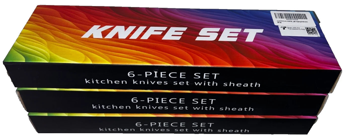 Lot of 3 - 12 Piece Rainbow Kitchen Knife Set w/ Sheaths Colorful Cooking