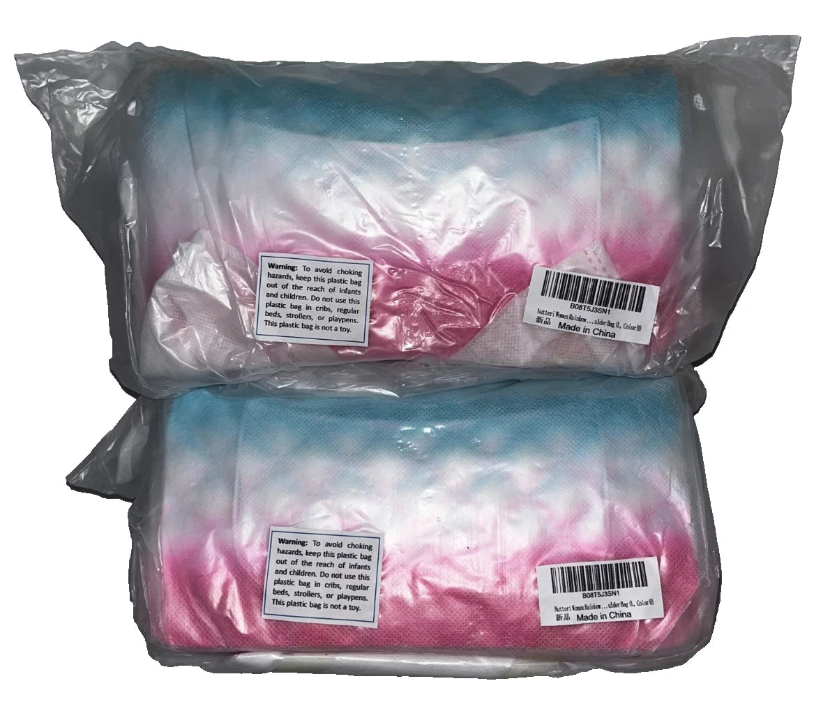 Lot of 2 - Quilted Jelly Handbag Purse, Chain Strap, Pink & Blue Ombre - New