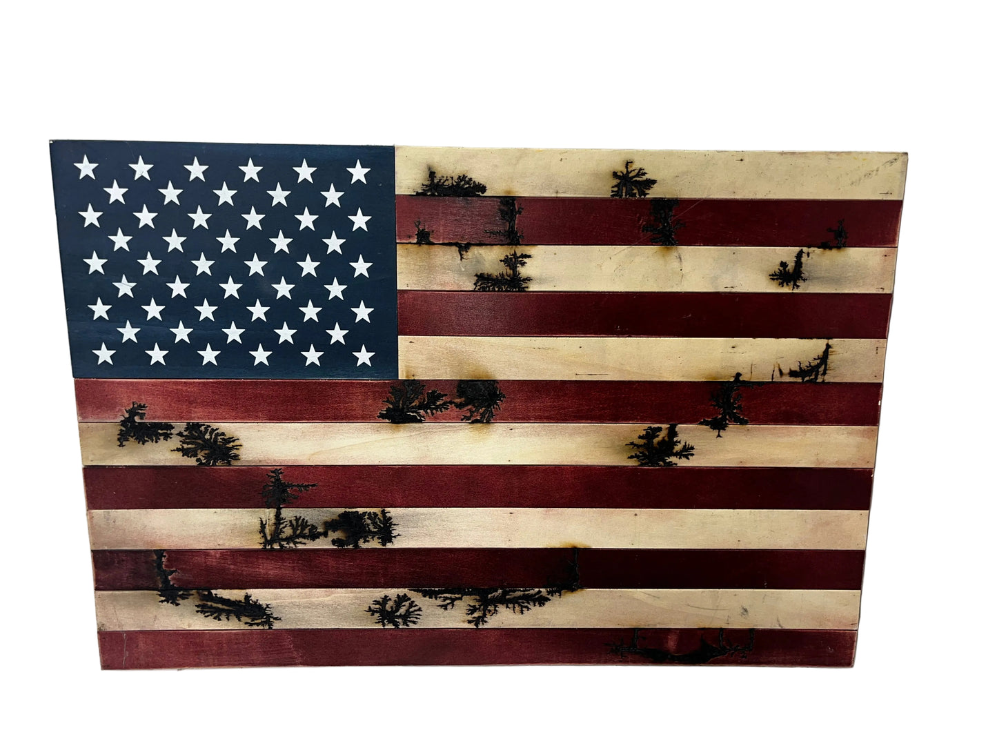 Rustic Wooden American Flag Wall Art Patriotic USA Flag Decor Burned Wood Handmade