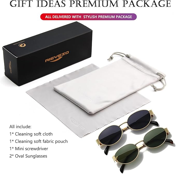 Lot of 7 - AIEYEZO Oval Gold Frame Black Lens Sunglasses UV Protection by AIEYEZO