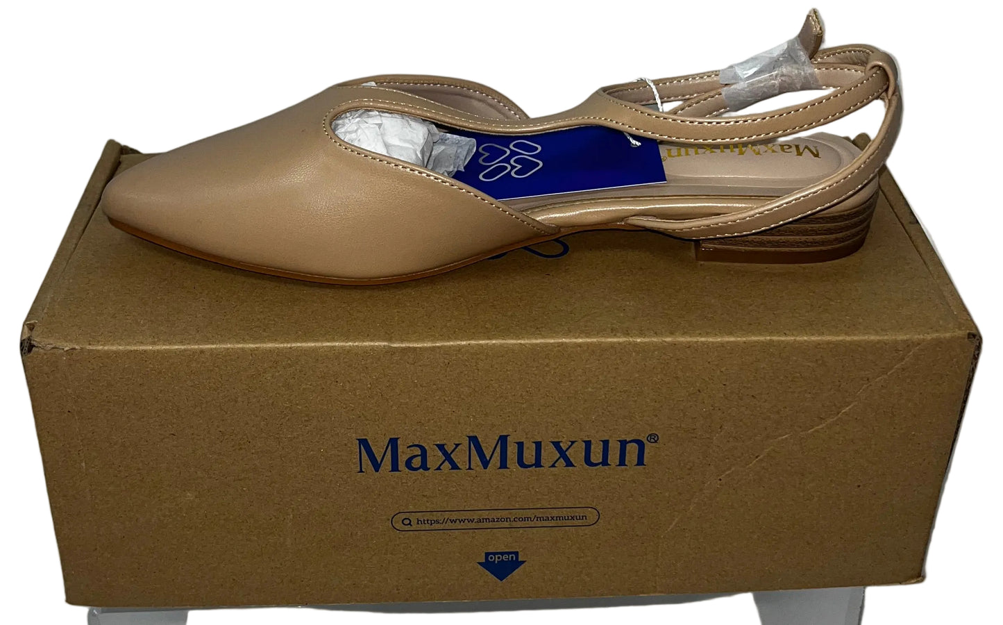 MaxMuxun Women's Nude Pointed-Toe Slingback Flats Size 6 by MaxMuxun