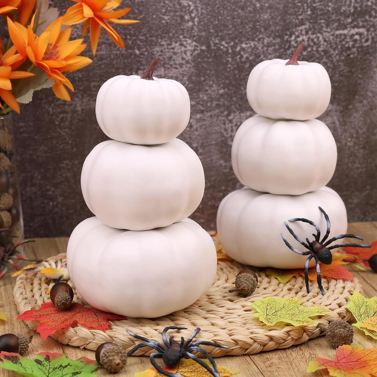Lot of 2 - Artificial White Pumpkins Halloween Fall Decor Foam Pumpkins by Gresorth