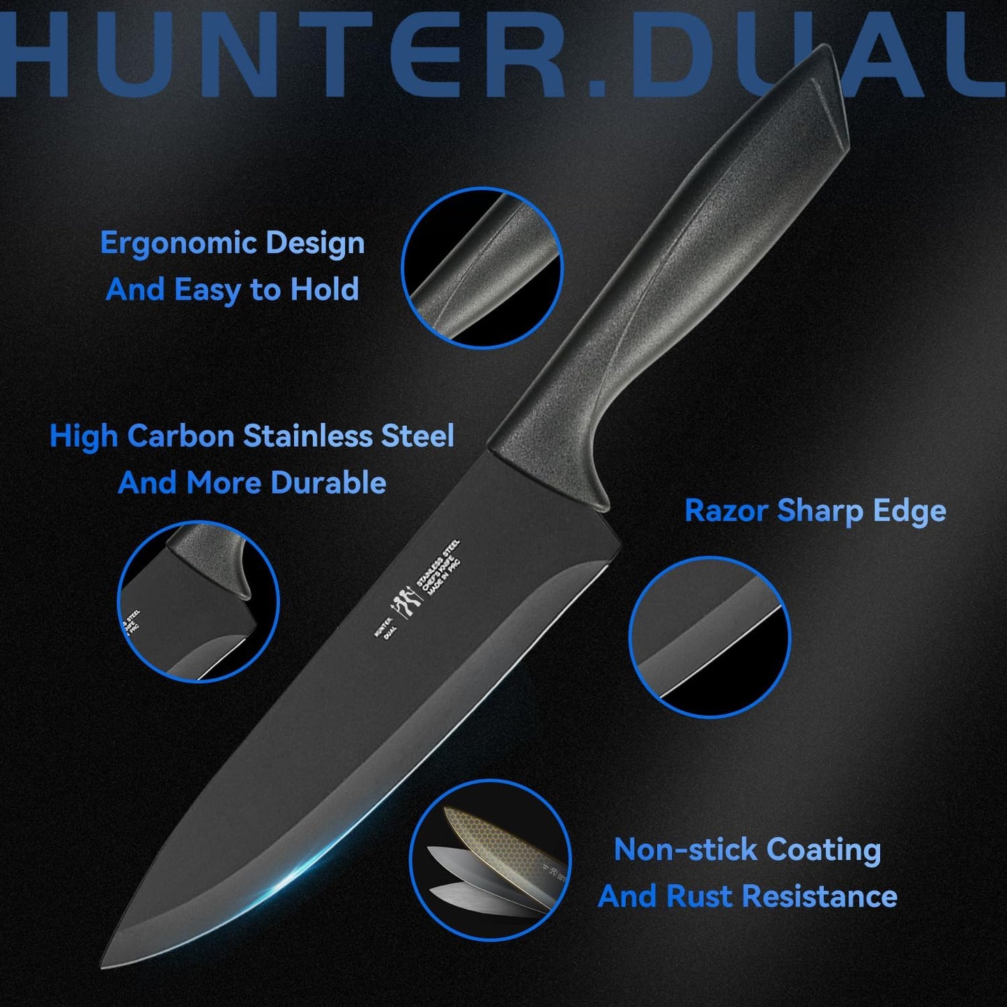 Lot of 4 - Hunter Dual 8PC Knife Set Stainless Steel Knife Block by Hunter Dual