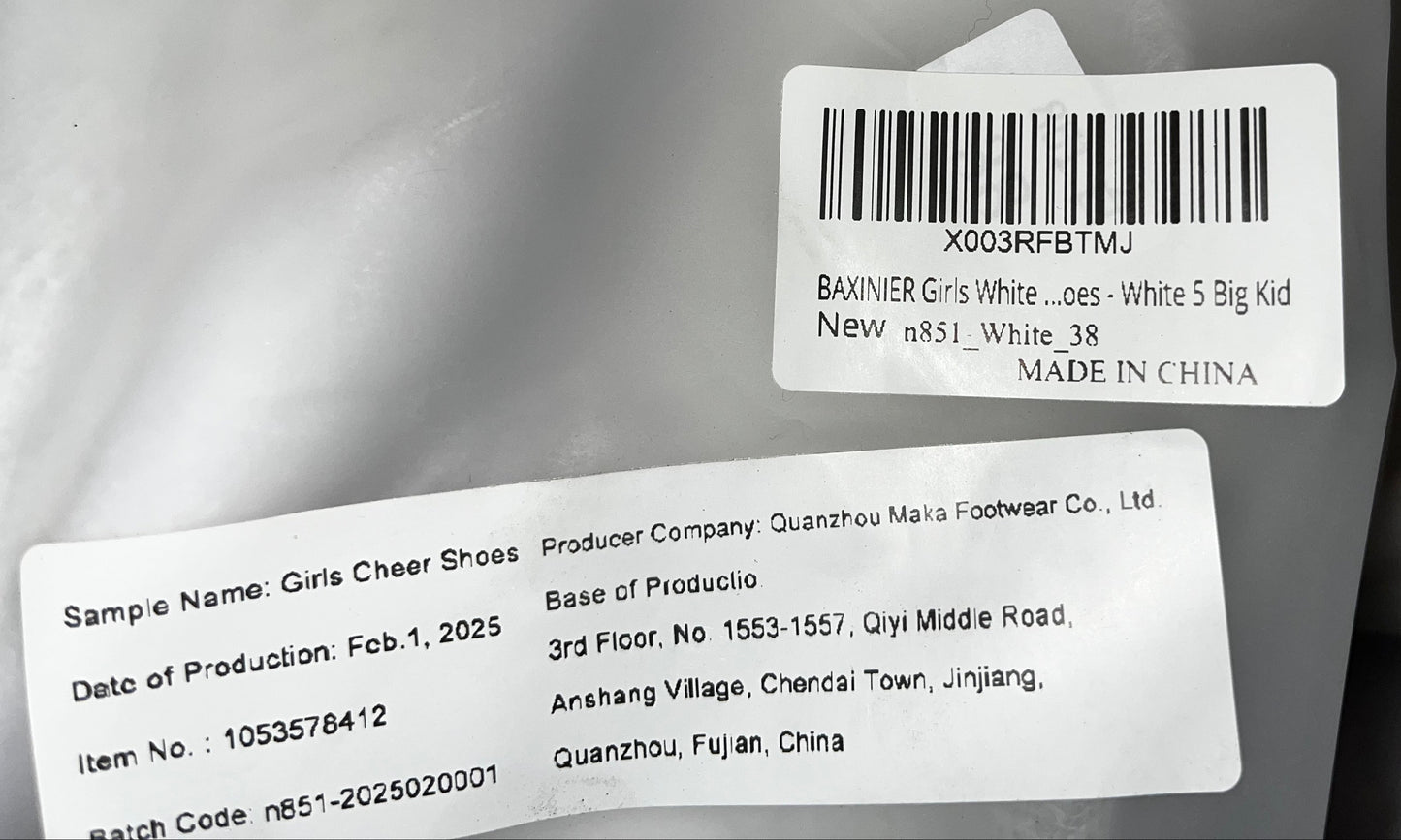 Lot of 24 - BAXINIER Girls White Cheer Shoes Size 5 Big Kid by BAXINIER
