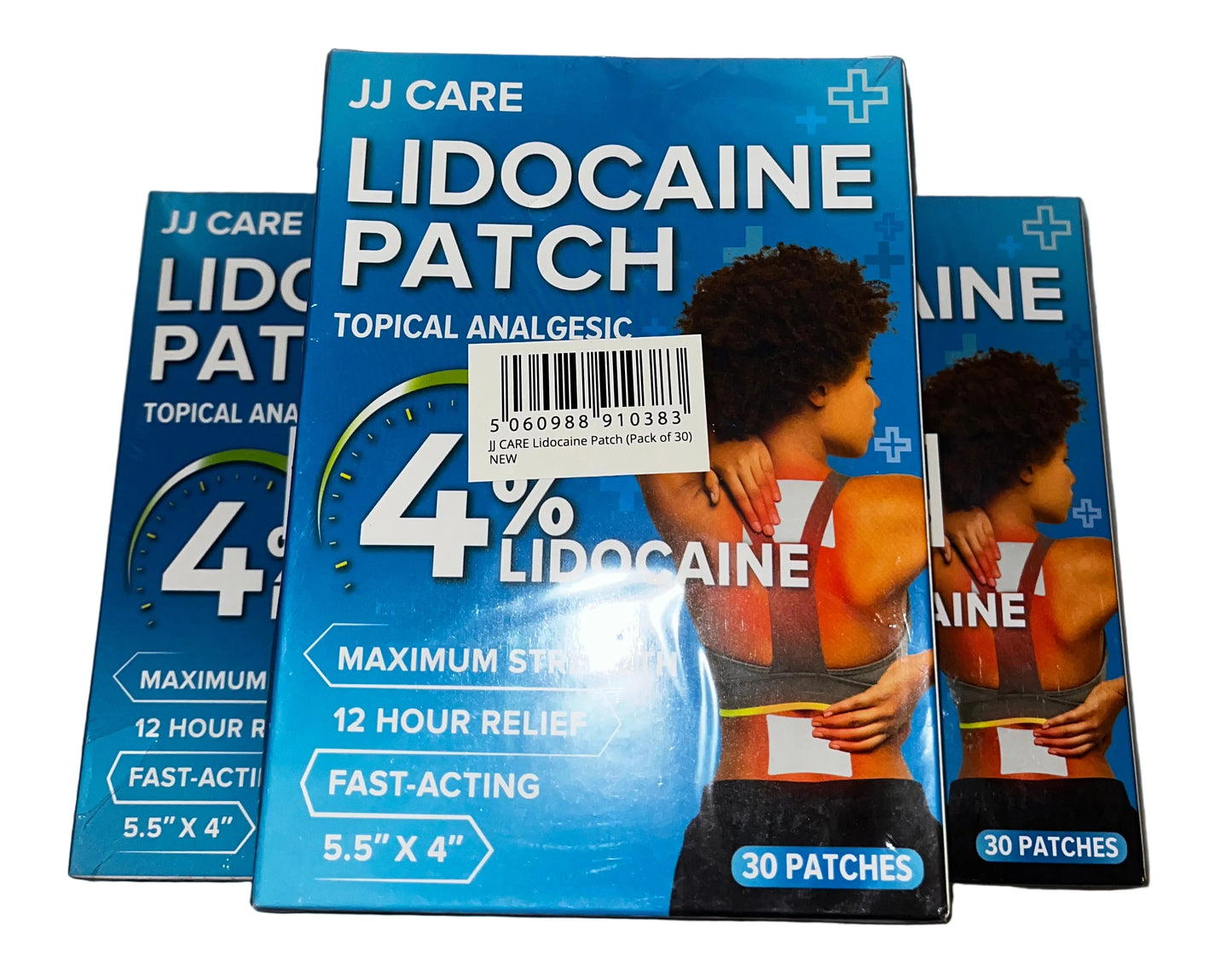 Lot of 5 - JJ Care 4% Lidocaine Pain Relief Patches 30 Ct Fast Acting New