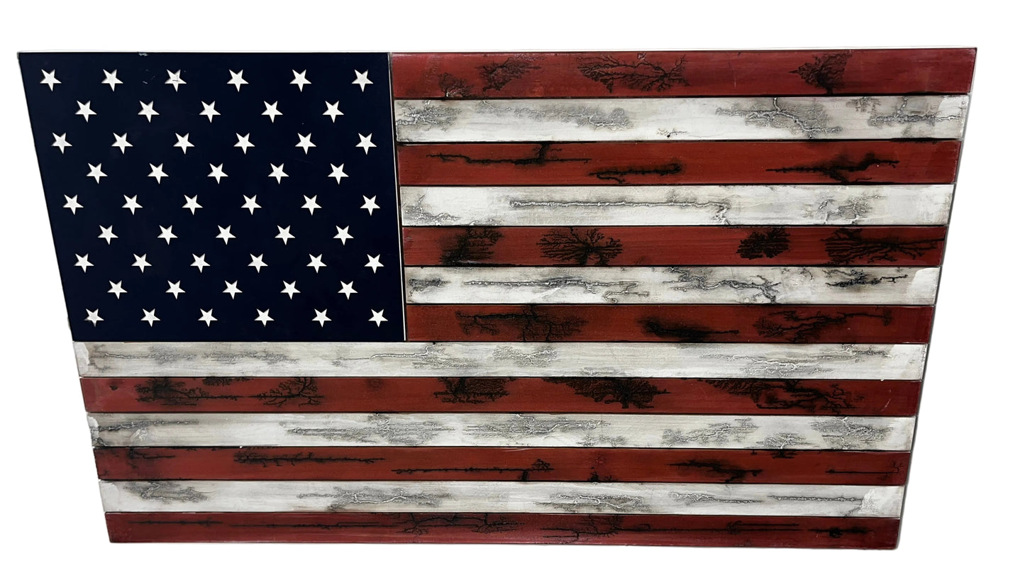 Rustic Wooden American Flag Wall Art Patriotic USA Decor 24" x 13"