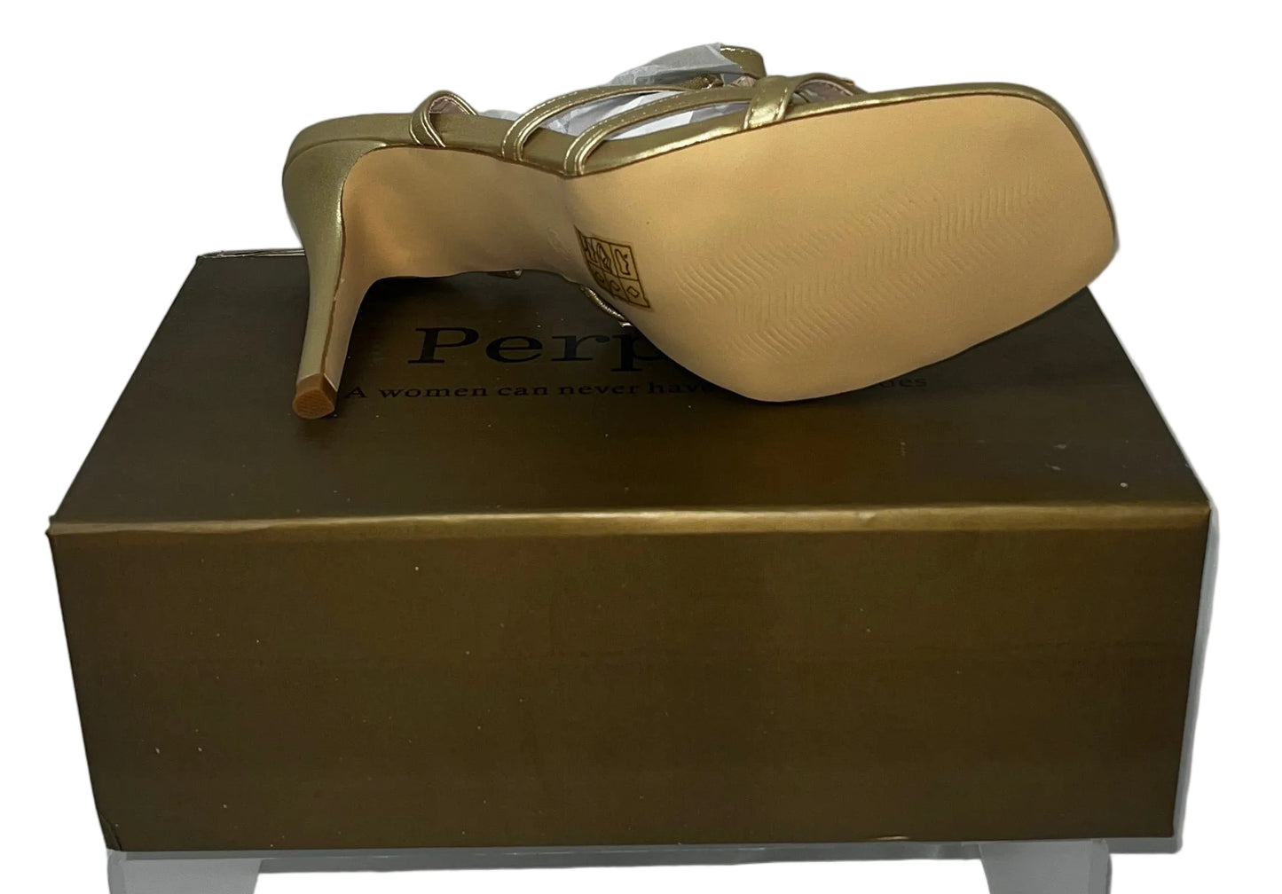 Perphy Women's Gold Strappy High Heel Slide Sandals