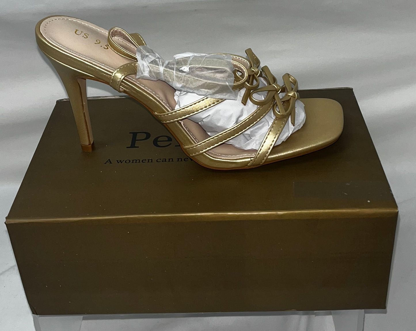 Perphy Women's Gold Strappy High Heel Slide Sandals