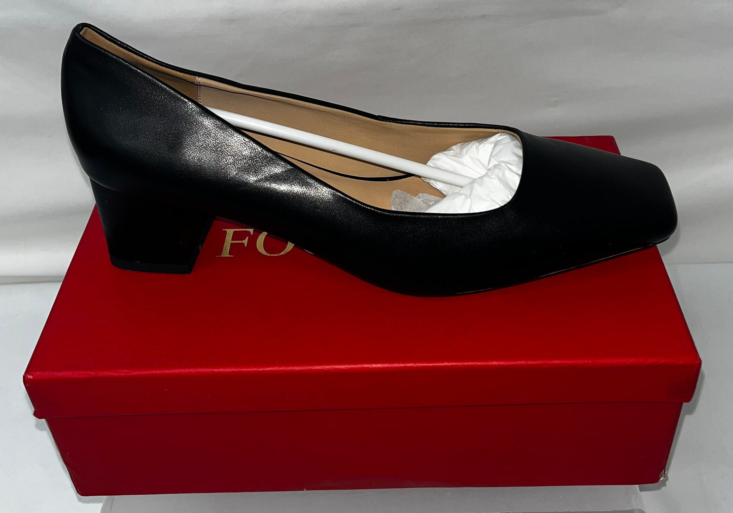 FOGEENA Women's Black Low Block Heel Pumps Square Toe Slip On Dress Shoes