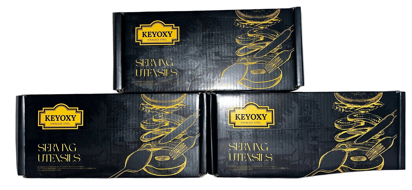 Lot of 3 - KEYOXY Gold Stainless Steel Serving Utensil Sets 10pc