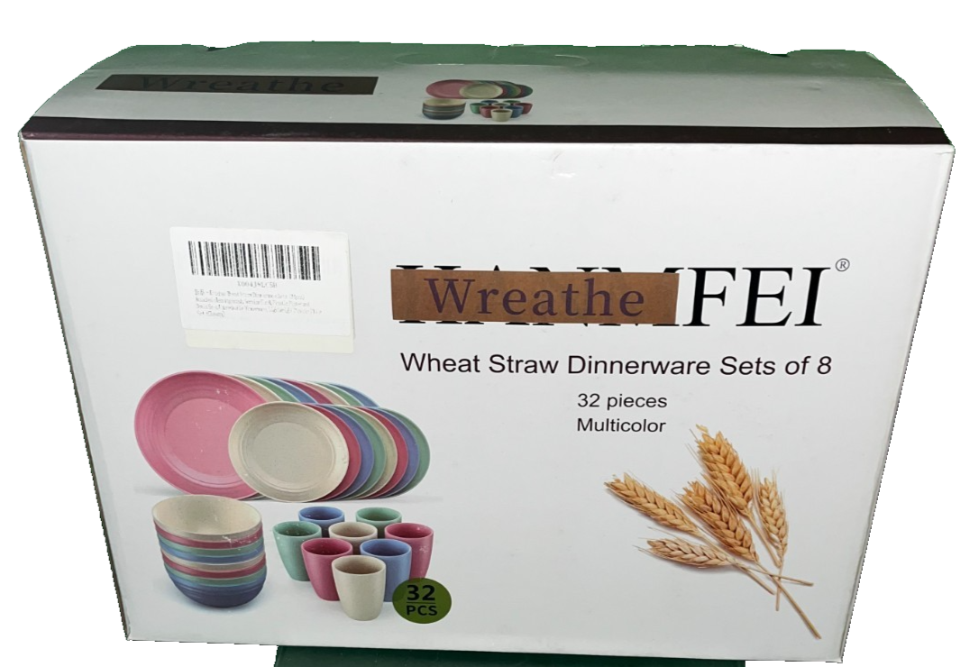 32 Piece Wheat Straw Dinnerware Set - Plates Bowls Cups - Multicolor BPA Free