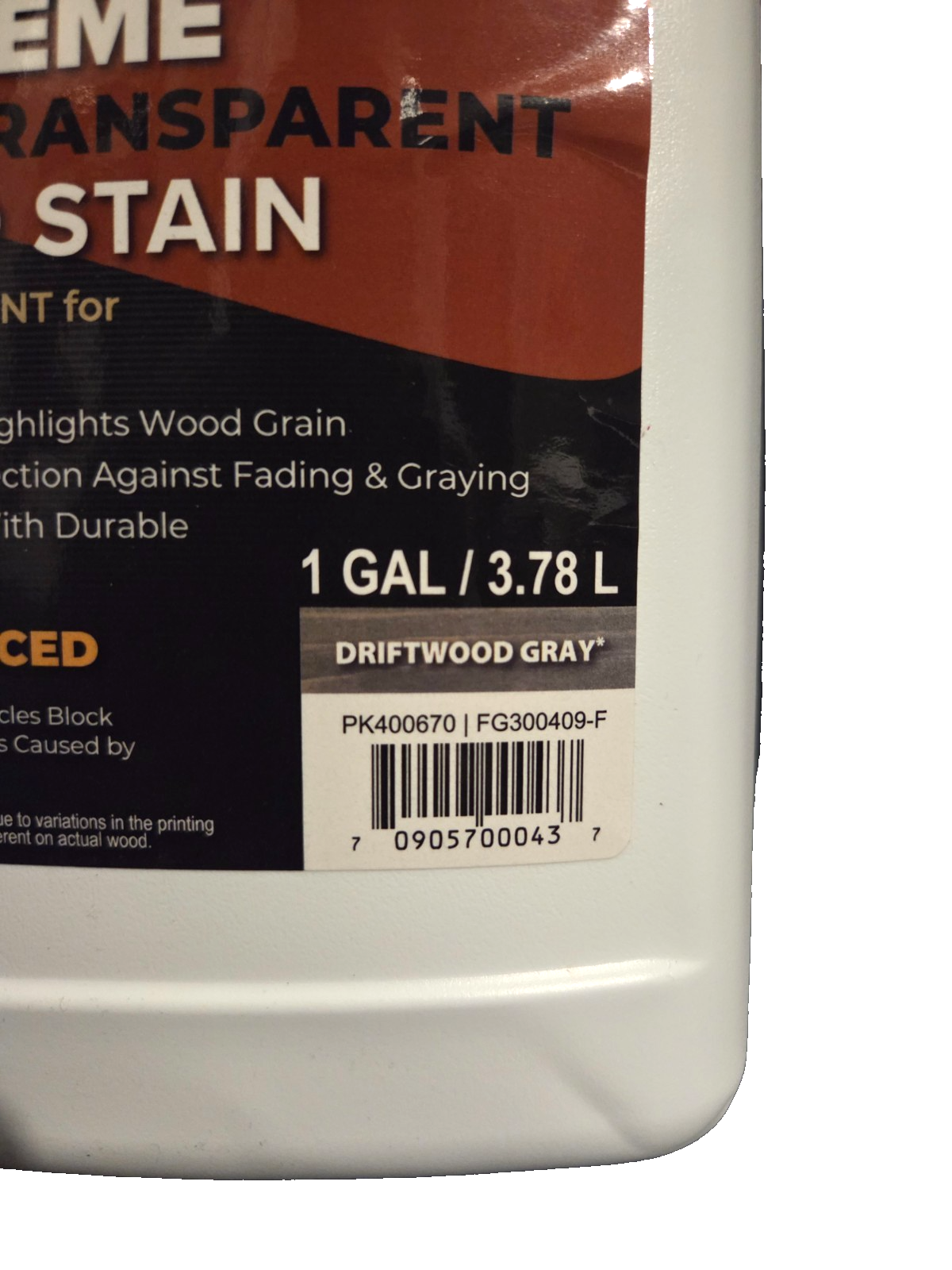 DEFY Extreme 1 Gallon Semi-Transparent Exterior Wood Stain, Driftwood Gray