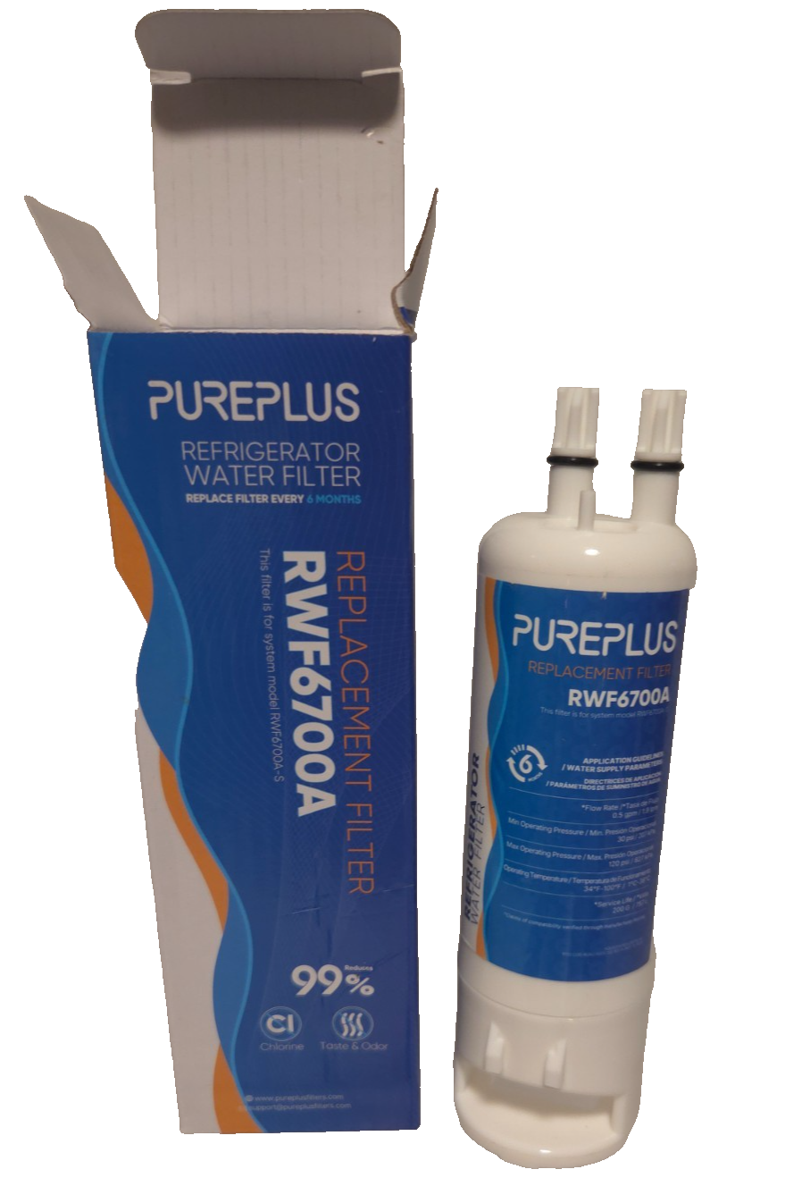 3 Pack PurePlus RWFG700A Refrigerator Water Filter Replacement 99% Chlorine