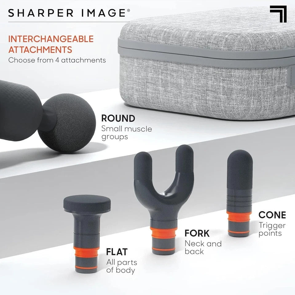 Sharper Image Powerboost Flex Pivot Percussion Massager – 6 Speeds, 4 Attachment