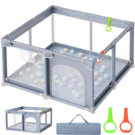 Baby Play Fence Playpen Indoor Safety Enclosure w/ Mesh & Metal Tubes – New