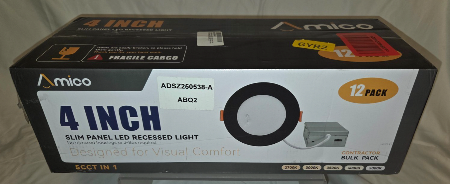 Amico 12-Pack 4” Slim Panel LED Recessed Lights – 5 Color Selectable – 800LM