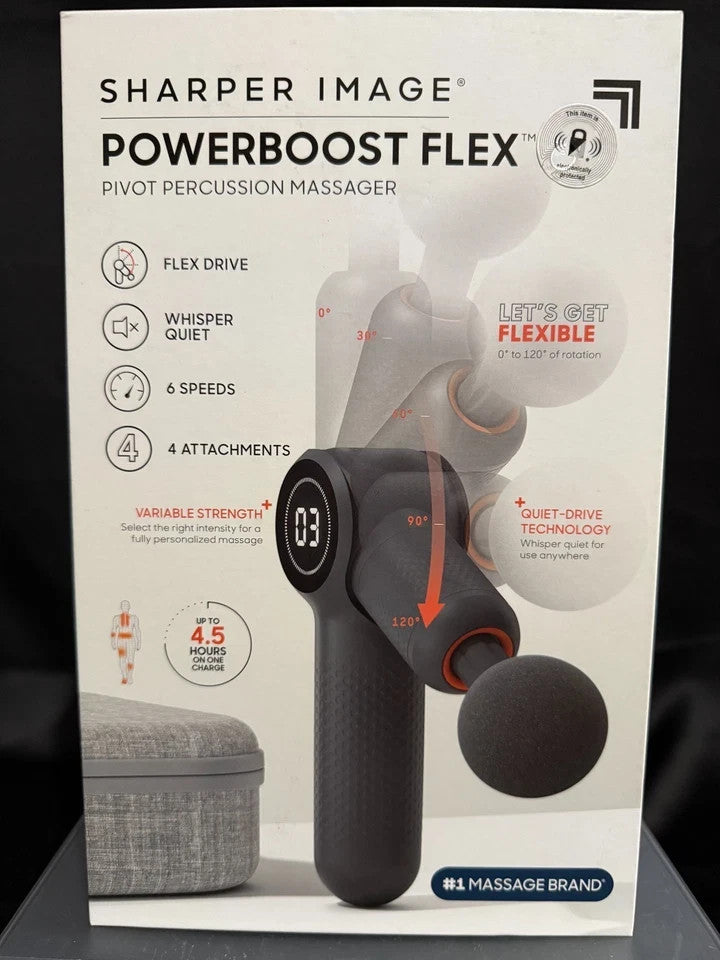 Sharper Image Powerboost Flex Pivot Percussion Massager – 6 Speeds, 4 Attachment