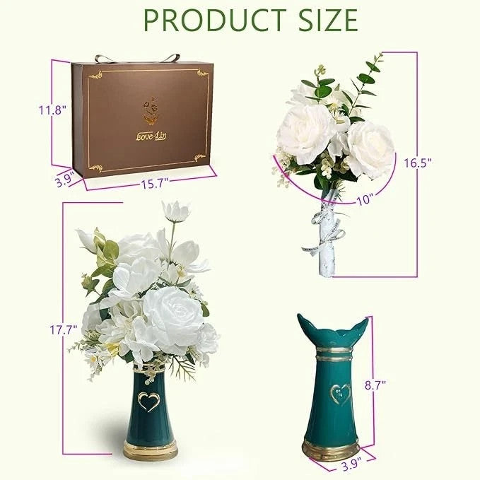 LoveLin Faux Flowers with Gift Box – Elegant Decorative Floral Arrangement Green