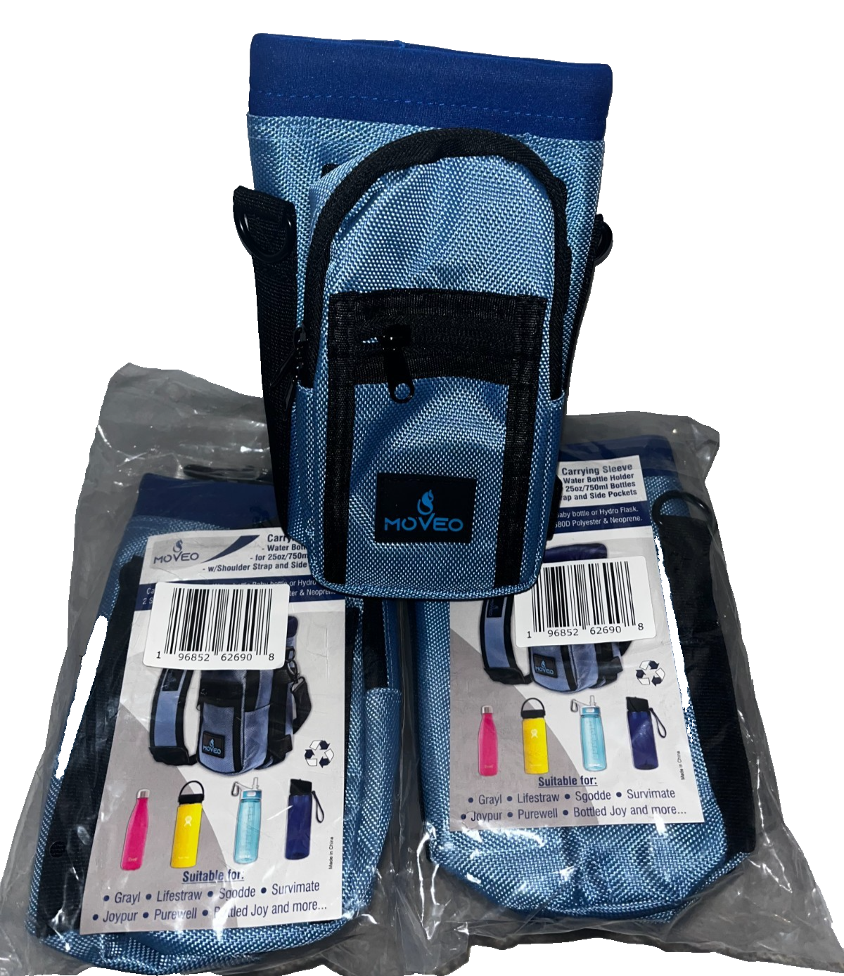 MOVEO Water Bottle 25oz/750ml Carrying Sleeve w/ Strap & Pocket | Lot of 3