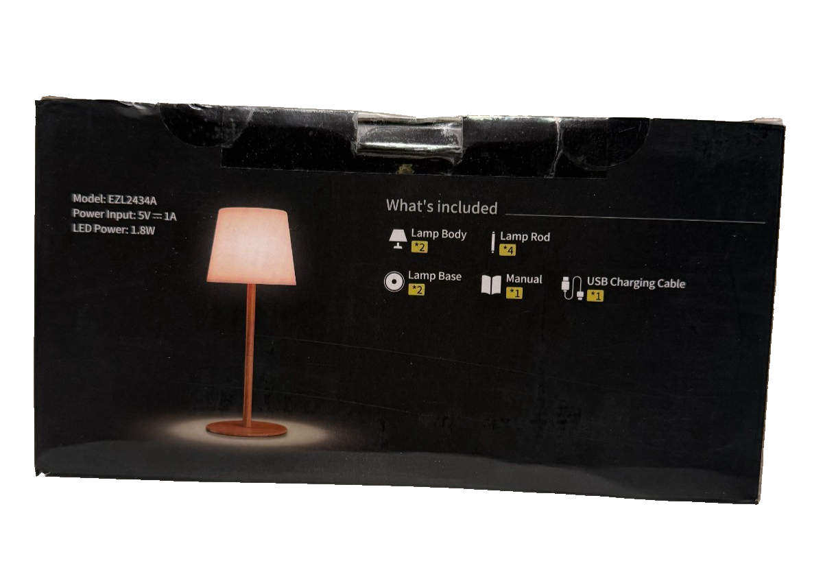 EZVALO LED Table Lamp 2-Pack–Wireless Rechargeable, 180 Lumens, IP65 Waterproof