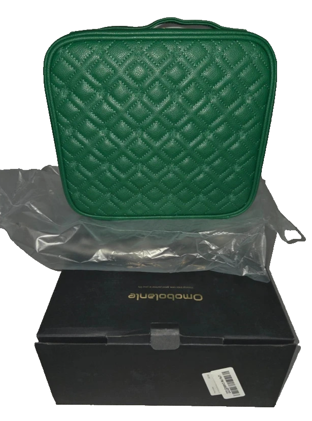 Omobolanle LED Travel Mirror with Quilted Green Cosmetic Organizer Case