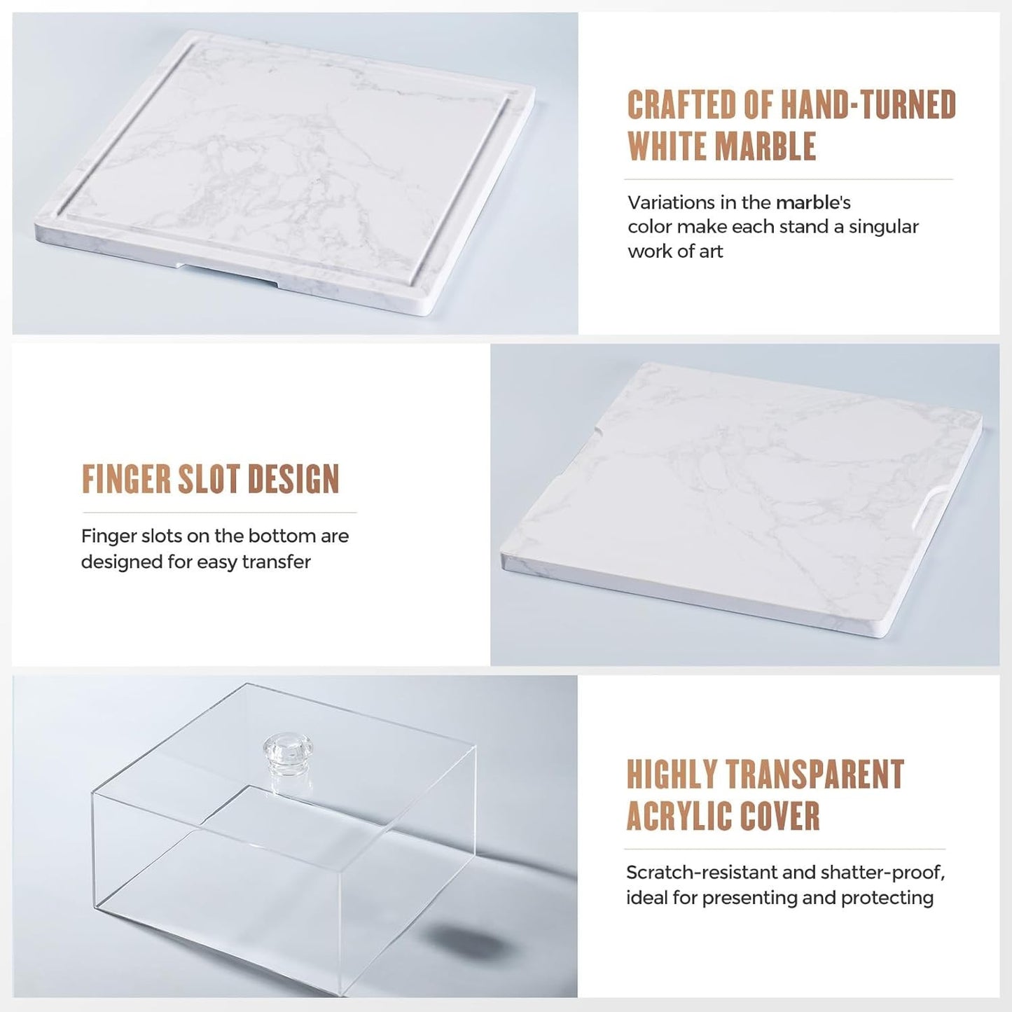 Square Marble Cake Stand with Lid CherHome Dessert Display Tray Kitchen