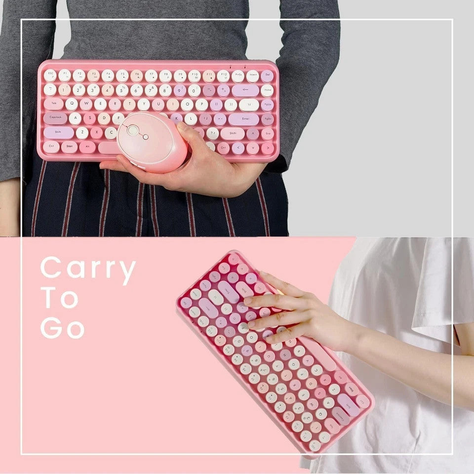 Perixx PERIDUO-713 Wireless 2-in-1 Combo – Pink Mini Keyboard and Mouse Set