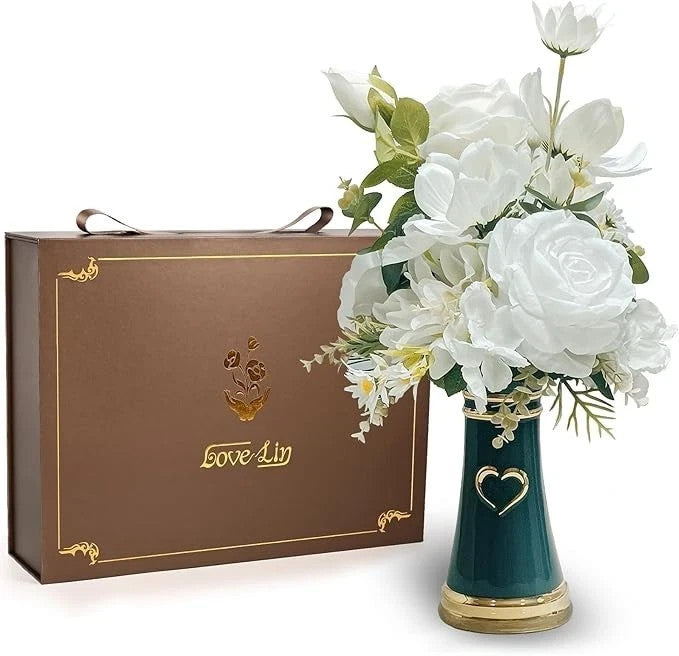 LoveLin Faux Flowers with Gift Box – Elegant Decorative Floral Arrangement Green