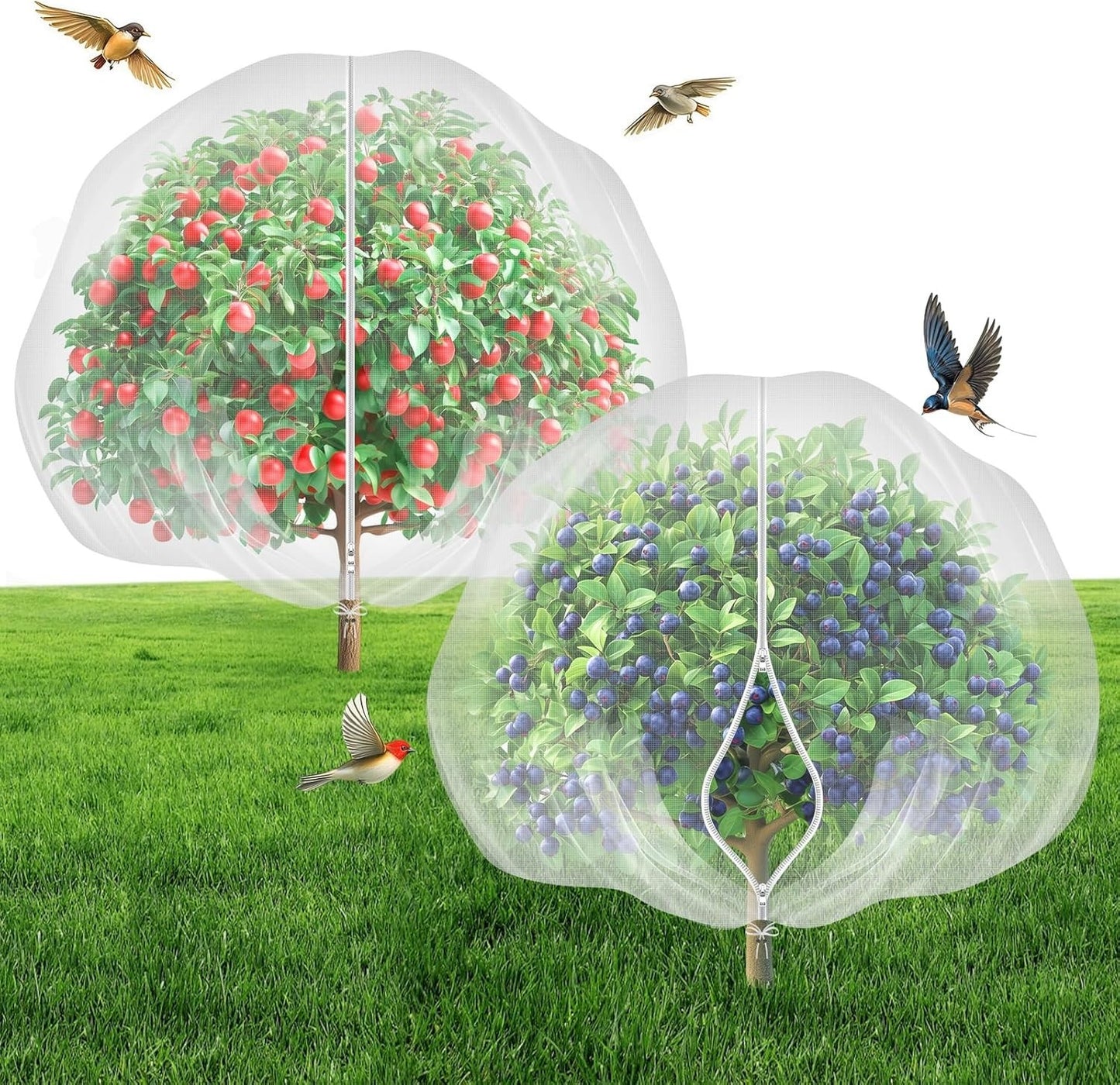 Fruit Tree Netting with 2-Way Zipper & Drawstring - 6.4'X6.4' Garden Plant Net