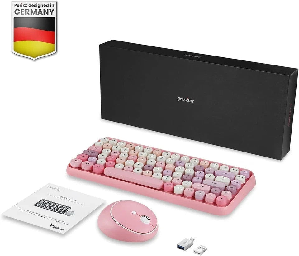 Perixx PERIDUO-713 Wireless 2-in-1 Combo – Pink Mini Keyboard and Mouse Set
