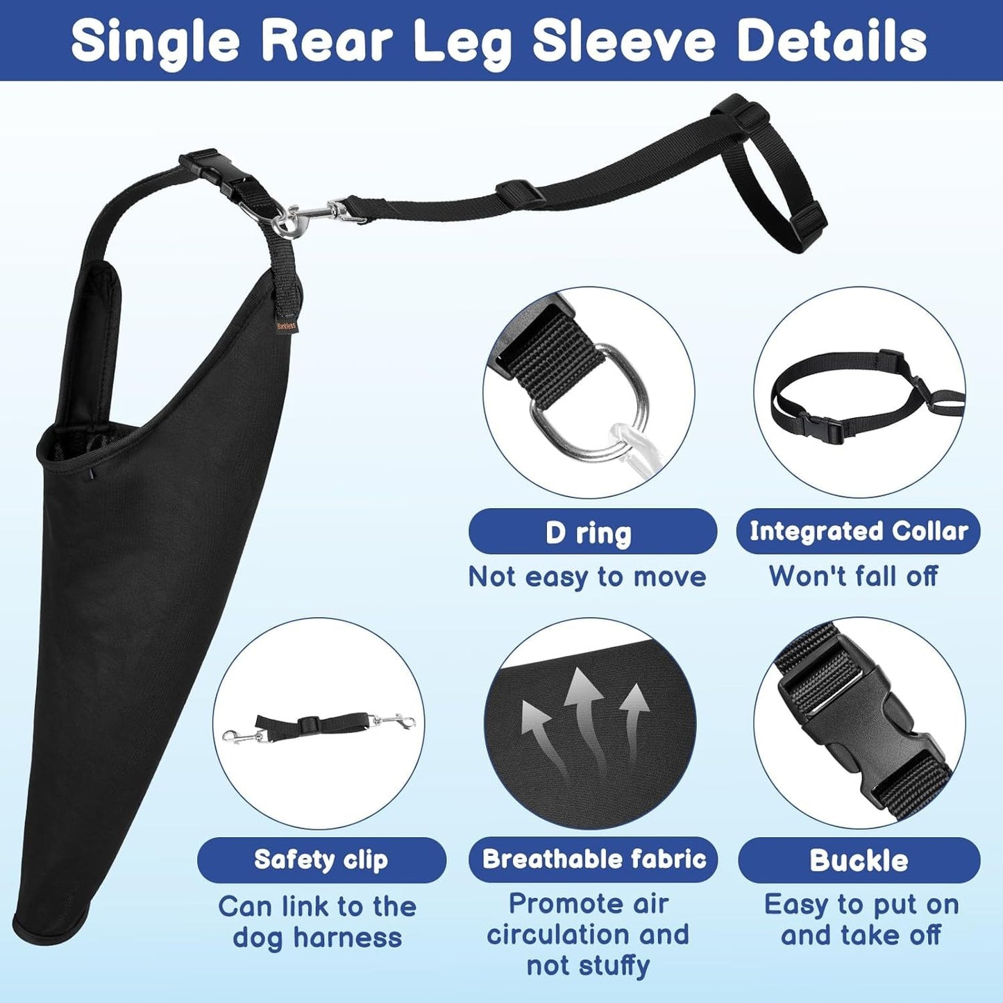 XL Dog Rear Leg Support Sleeve w/ Straps – Hind Leg Injury Recovery Sling