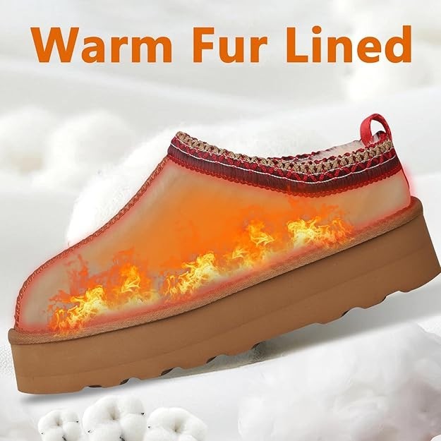 Cozy Slip On Slippers - Platform Fleece Lined Comfortable Shoes - Size 38 (US 7)