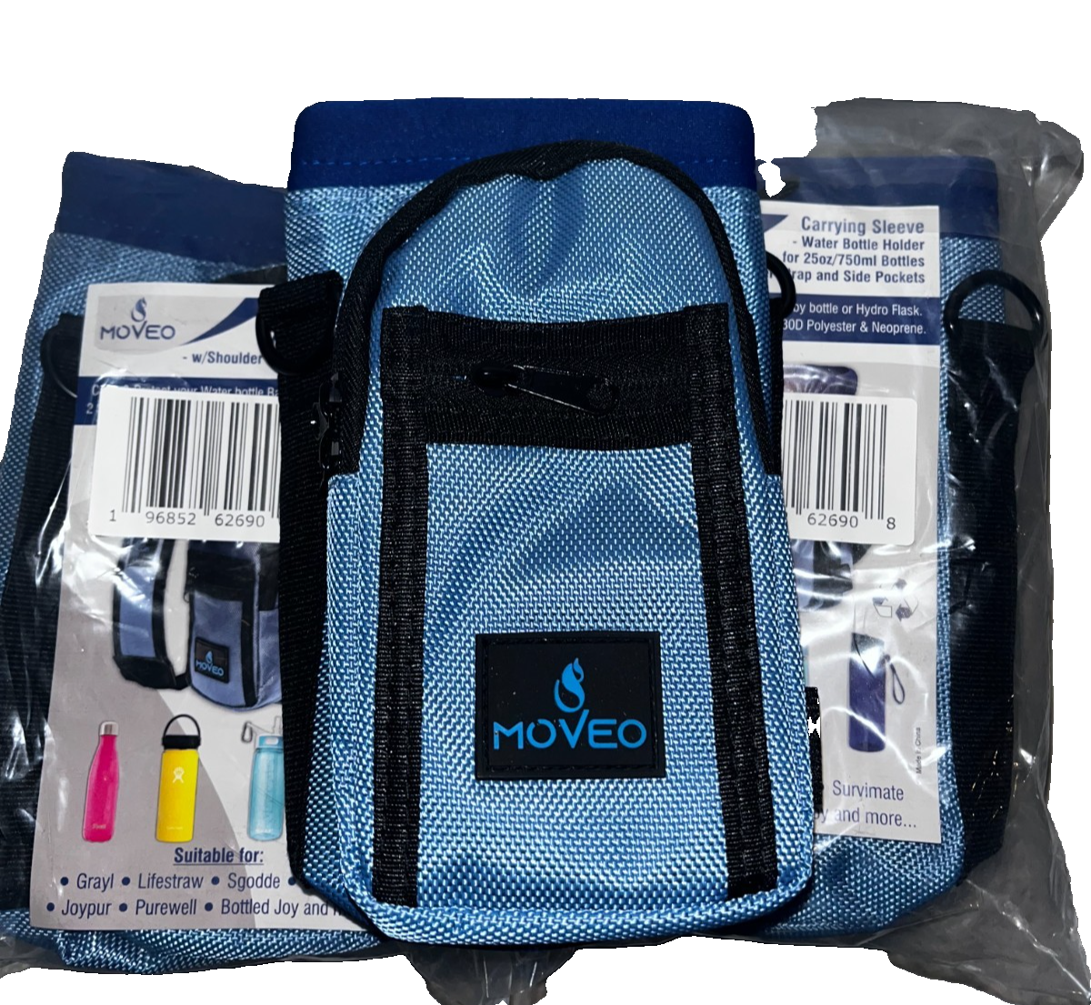 MOVEO Water Bottle 25oz/750ml Carrying Sleeve w/ Strap & Pocket | Lot of 3