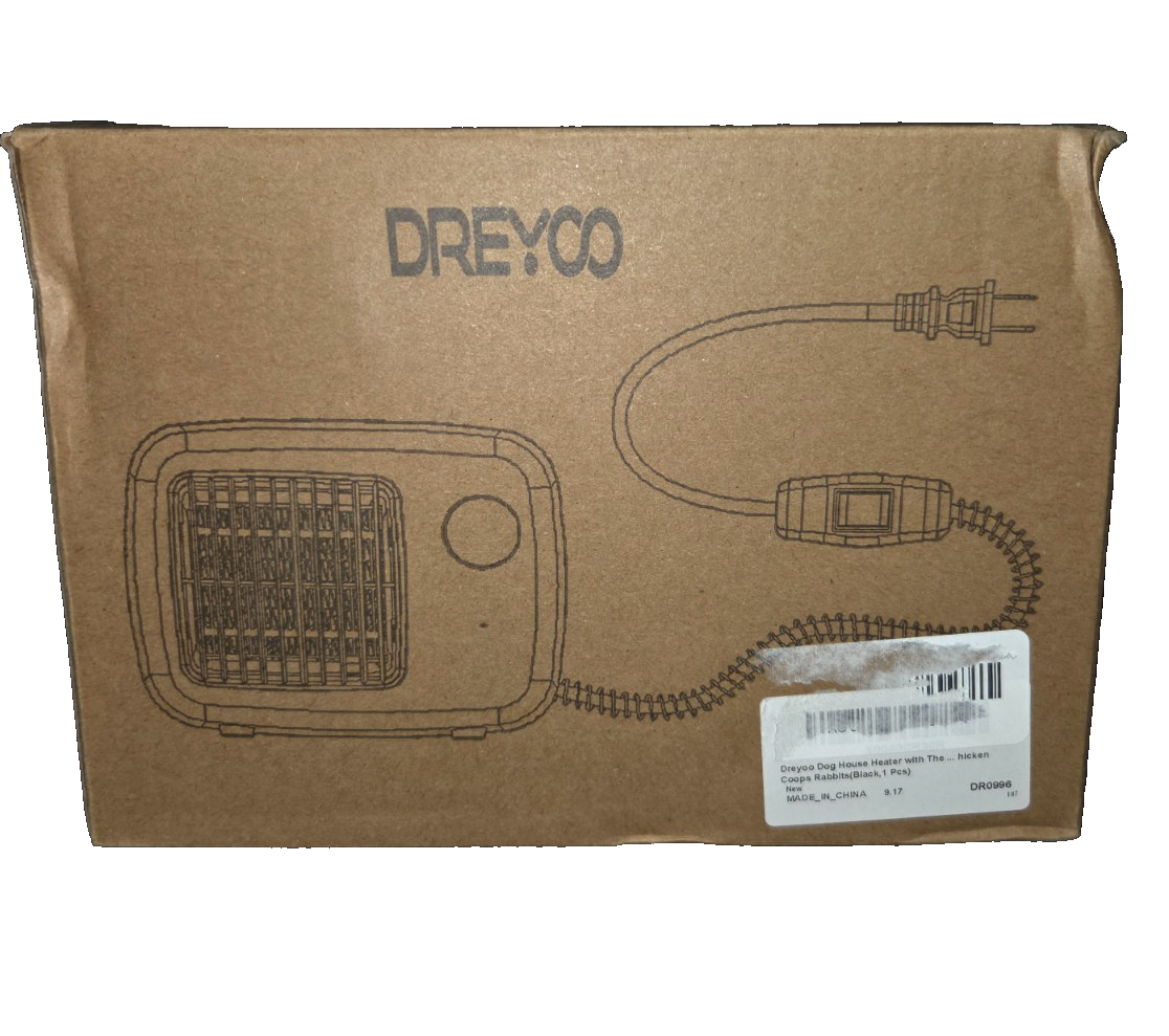 DREYOO Pet House Heater 600W – Dog House Heater w/ Chew-Resistant Cord (Black)