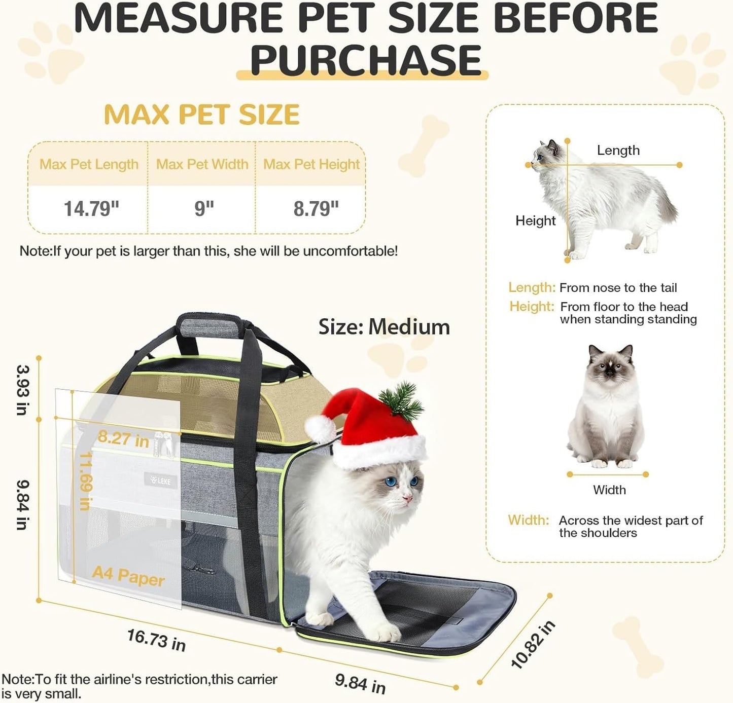 Lekereise -Expandable Pet Carrier - TSA Airline Approved Soft Sided Small Dogs