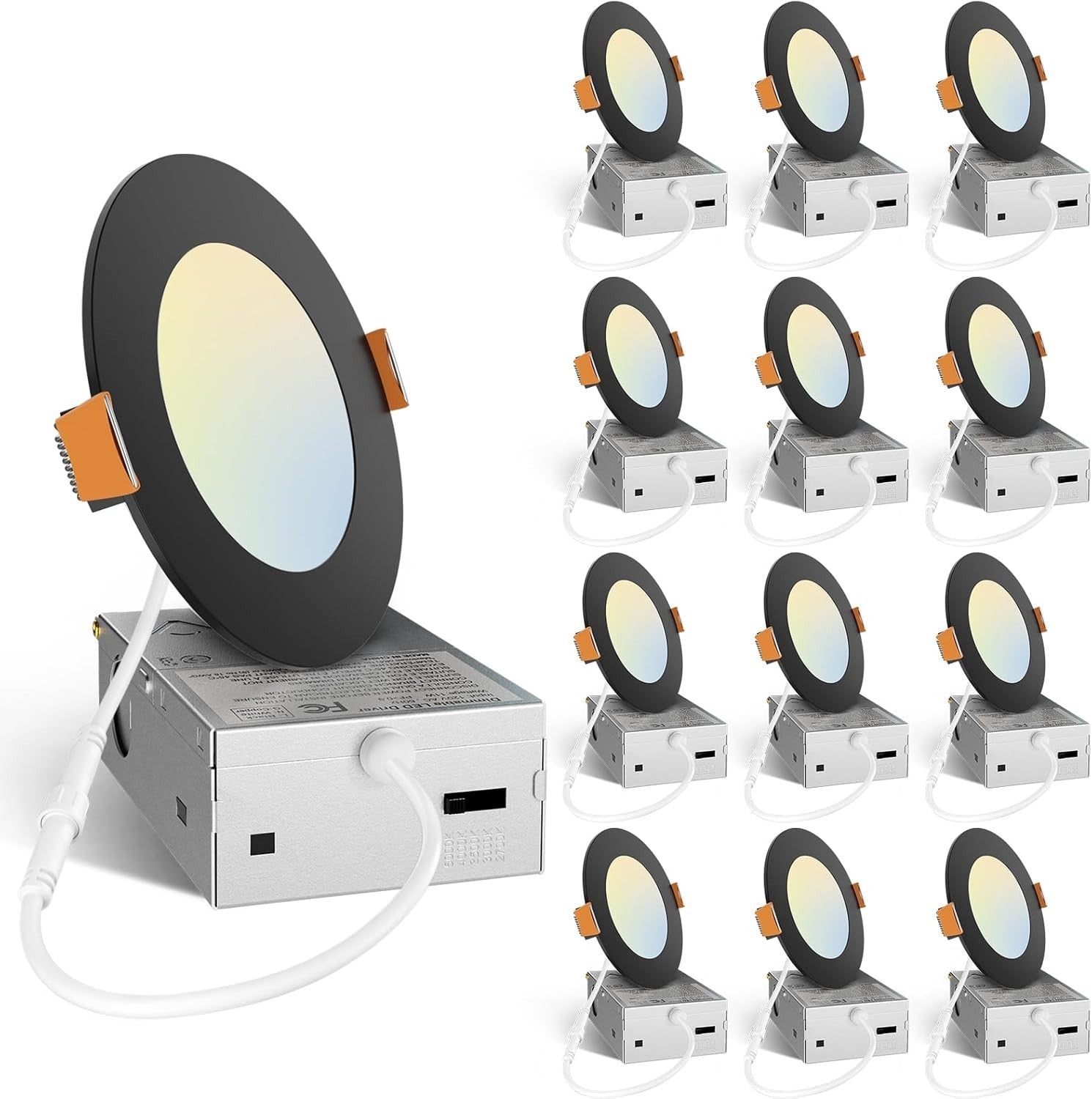 Amico 12-Pack 4” Slim Panel LED Recessed Lights – 5 Color Selectable – 800LM