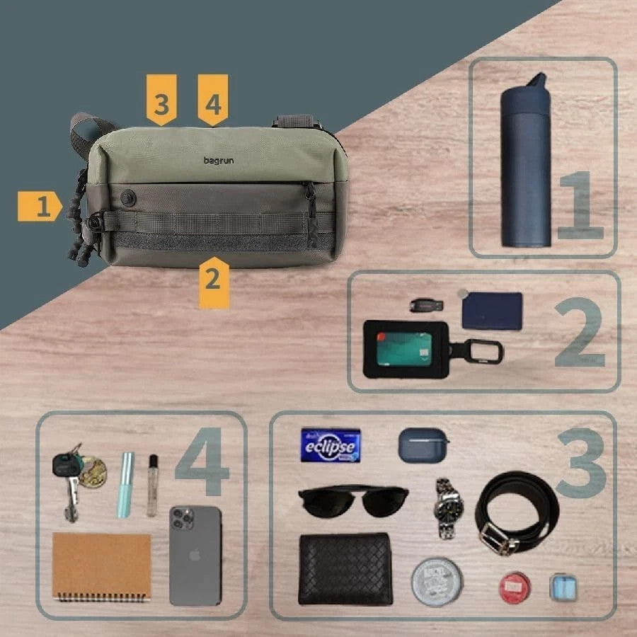 Bagrun Classic EDC Chest Sling Bag – Tactical Adventure Pack (Gray Green) – NEW