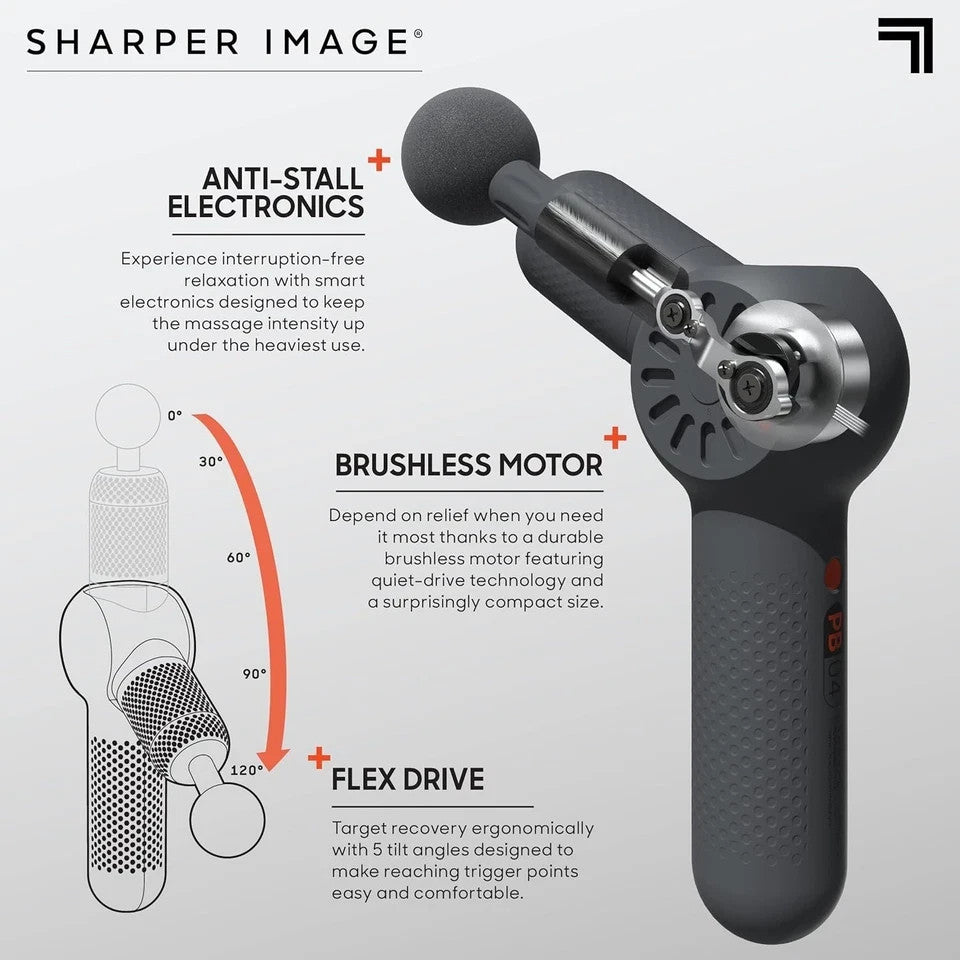 Sharper Image Powerboost Flex Pivot Percussion Massager – 6 Speeds, 4 Attachment