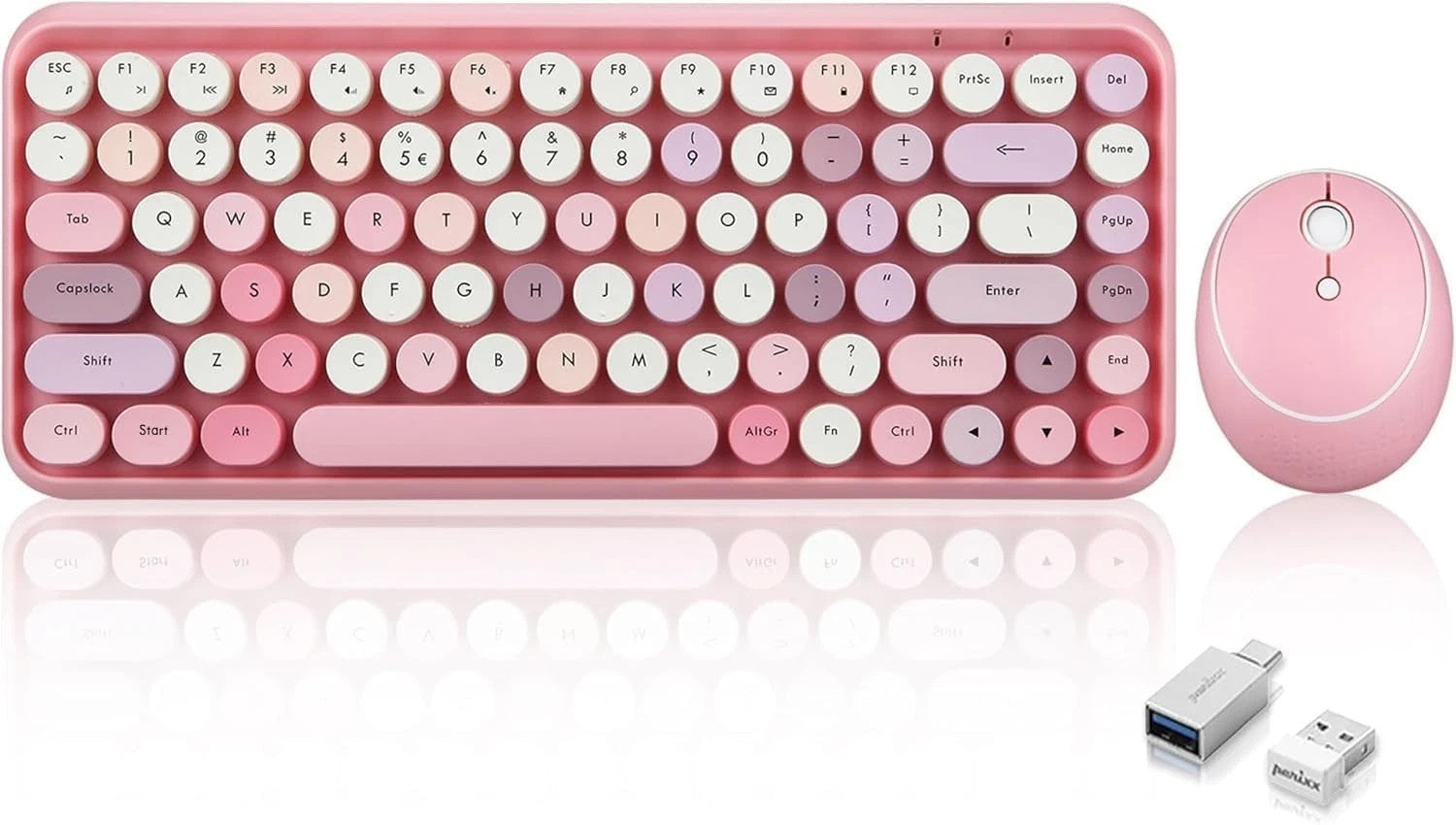 Perixx PERIDUO-713 Wireless 2-in-1 Combo – Pink Mini Keyboard and Mouse Set
