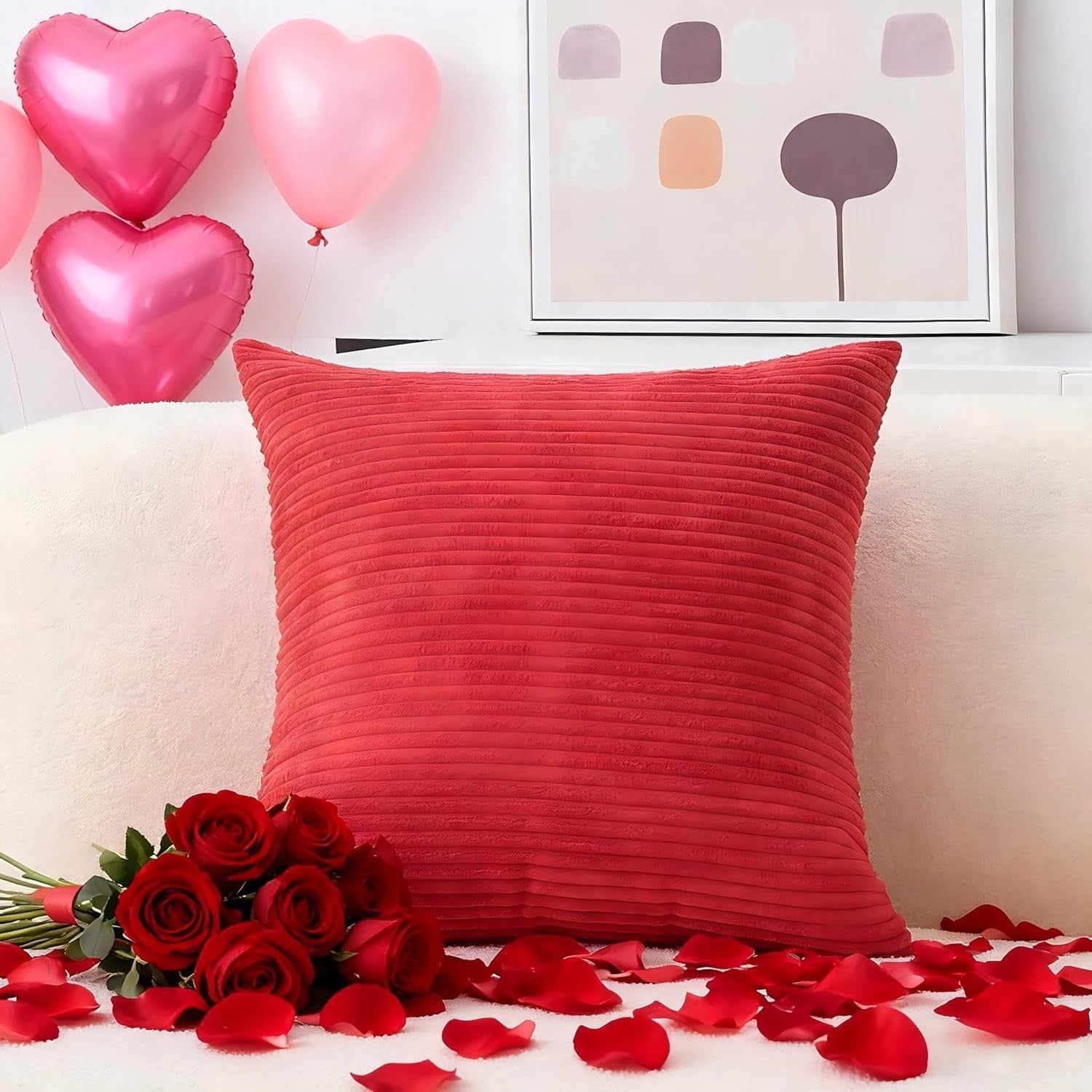 Red Textured Throw Pillow Covers – Square – Soft Corduroy Style – Decorative