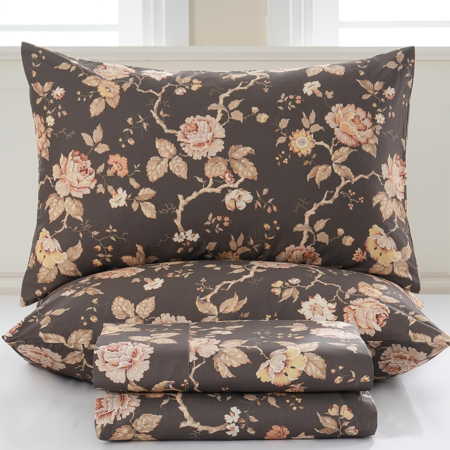 Zusbest Bedding Bundle Floral Comforter Set w/ Storage Bag Soft Cozy