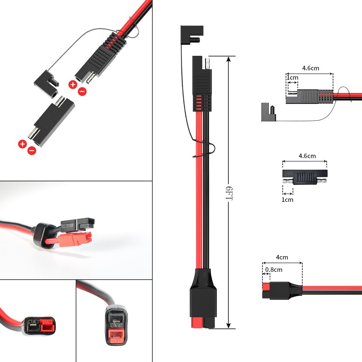 2 pack - 12AWG SAE to Anderson Adapter Cable – Solar Battery Power Connector