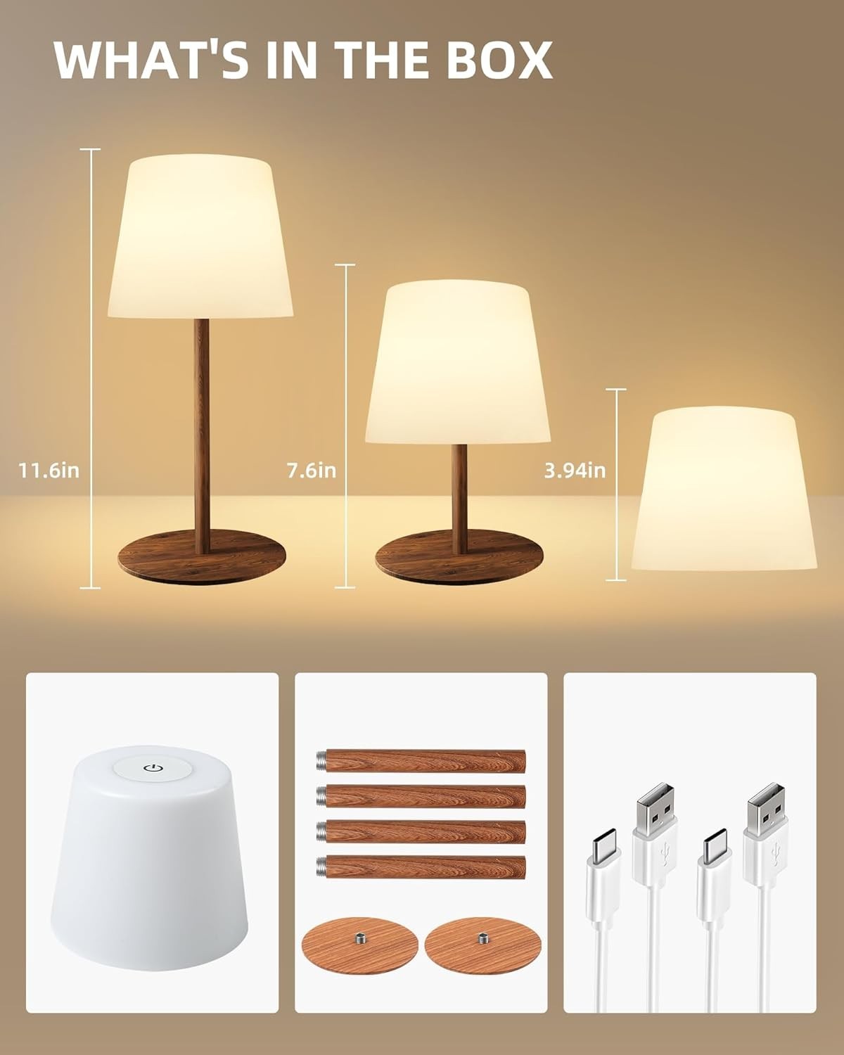 EZVALO LED Table Lamp 2-Pack–Wireless Rechargeable, 180 Lumens, IP65 Waterproof