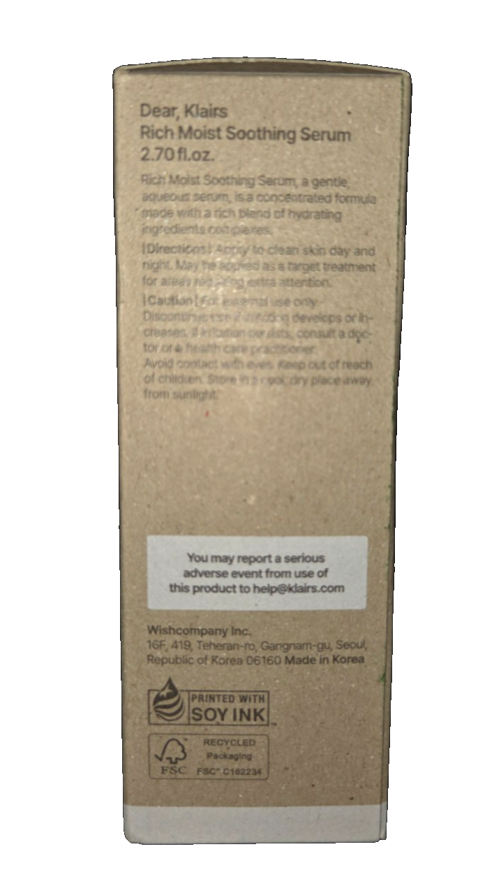 New Dear Klairs Rich Moist Soothing Serum 80ml Hydrating Sensitive Skin