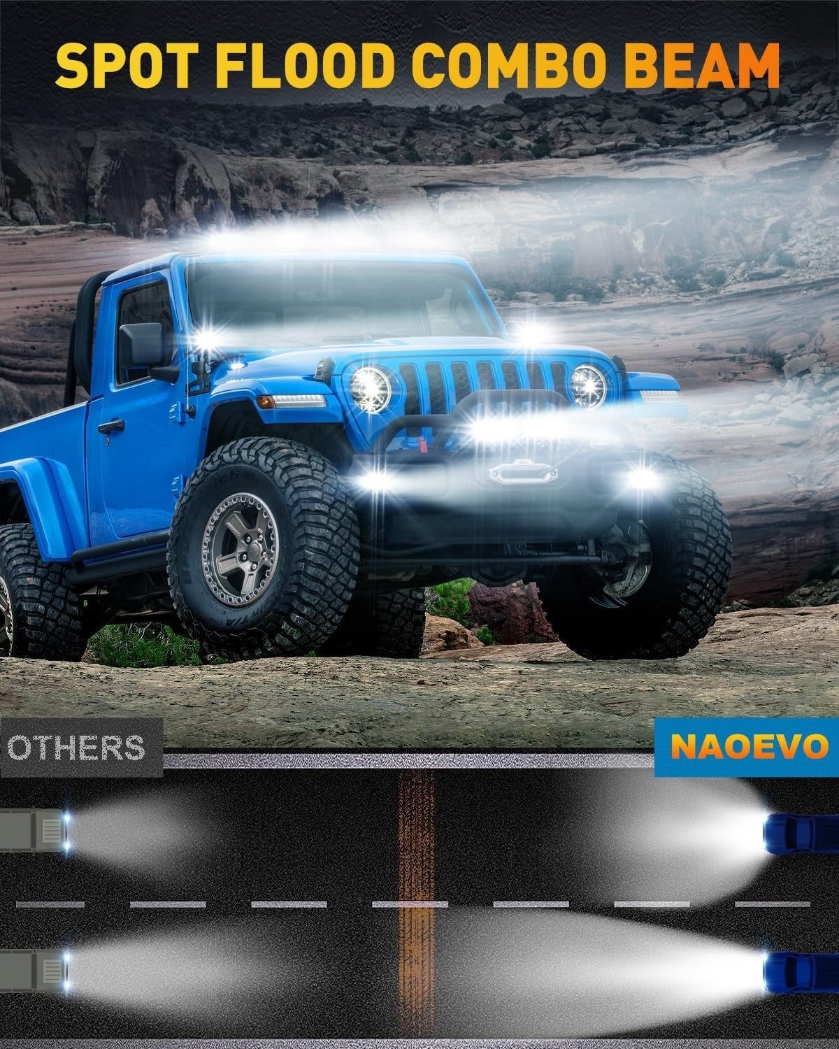 NAOEVO V30 6-Inch LED Light Bar – Pair Off-Road Driving Lights Spot Flood Combo