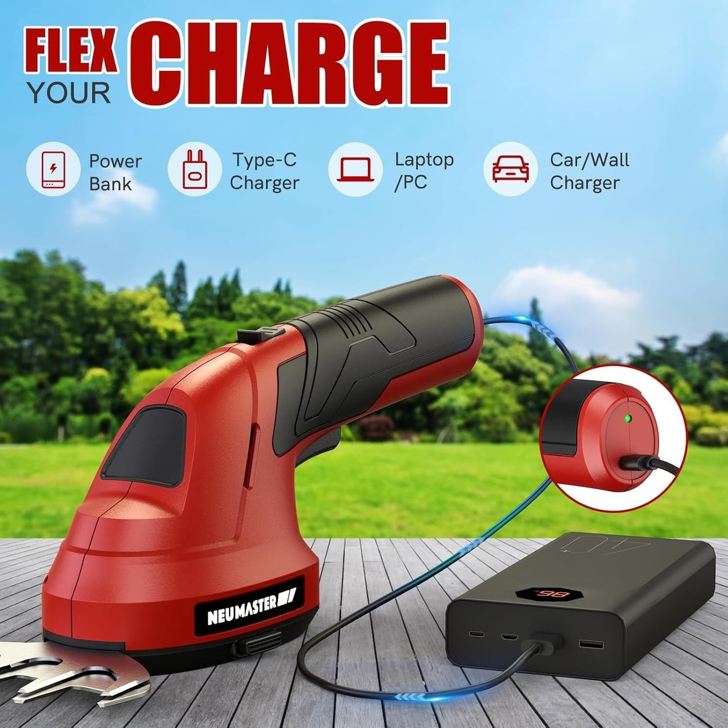 NEU MASTER 2-in-1 Cordless Grass Shear & Hedge Trimmer - 7.2V, 2.0Ah Battery