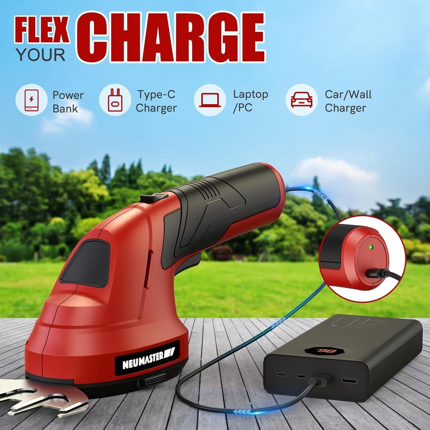 NEU MASTER 2-in-1 Cordless Grass Shear & Hedge Trimmer - 7.2V, 2.0Ah Battery