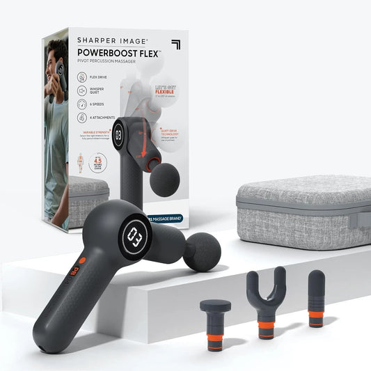 Sharper Image Powerboost Flex Pivot Percussion Massager – 6 Speeds, 4 Attachment