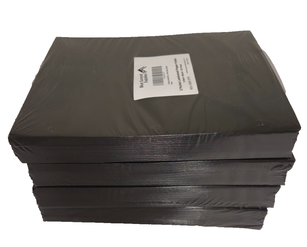 4 pack - Black Laminated 2-Pocket Folders (100ct), 3-Hole, Blue Summit Supplies