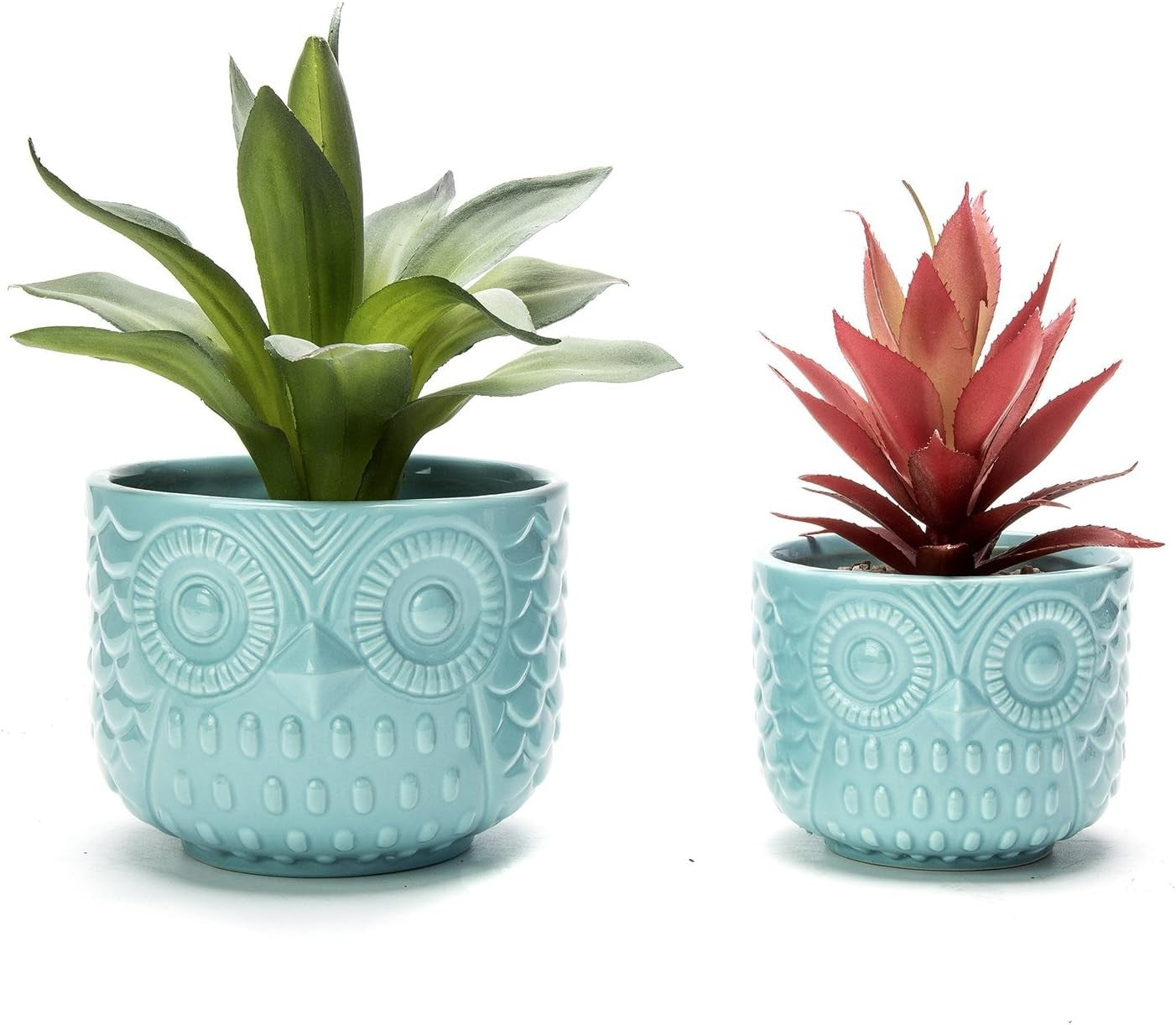 Owl Succulent Planter, Turquoise Animal Ceramic Planter Pots with Drainage